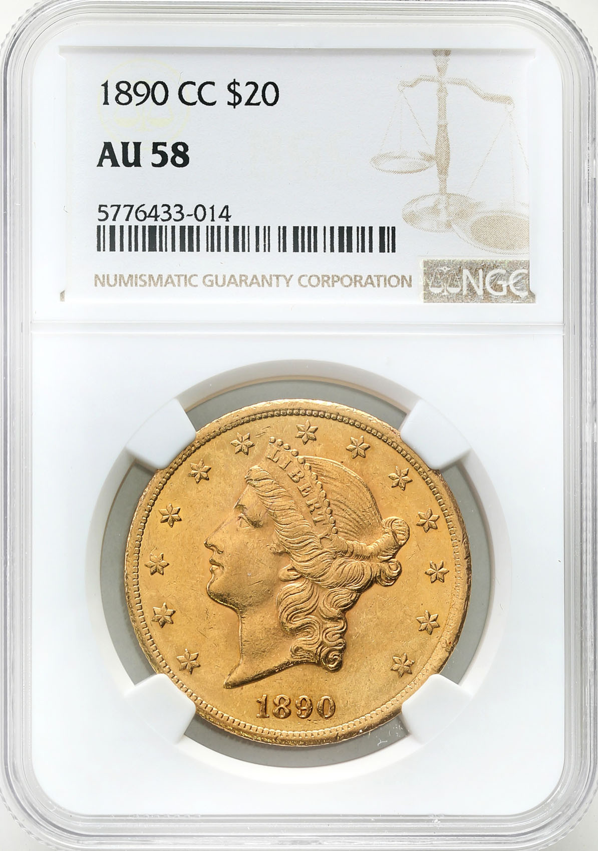 USA. 20 dolarów 1890 CC, Carson City NGC AU58 - RZADKIE